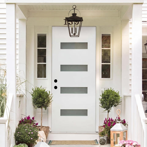 36" x 80" Fiberglass Entry Door with 4-Lite Frosted Glass - White, Right Hand Inswing, 4-9/16" Vinyl Frame