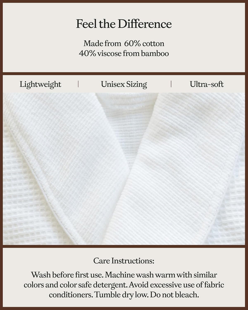 Waffle Bath Robe, Lightweight Spa Robe with Pockets | 40% Viscose from Bamboo Blend