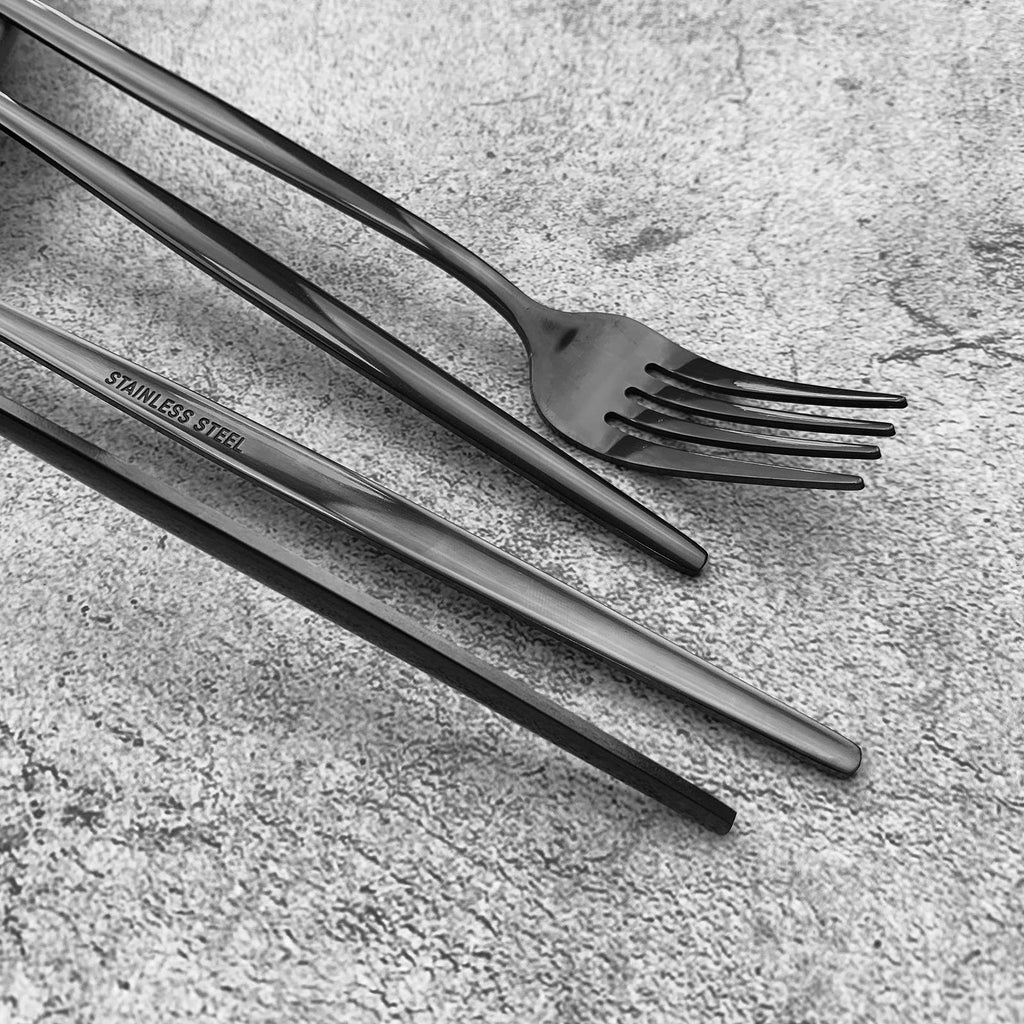 Silverware Set, Mirror Polished Black Flatware Cutlery Set Service for 4, Shiny Finish 24 Pieces Stainless Steel
