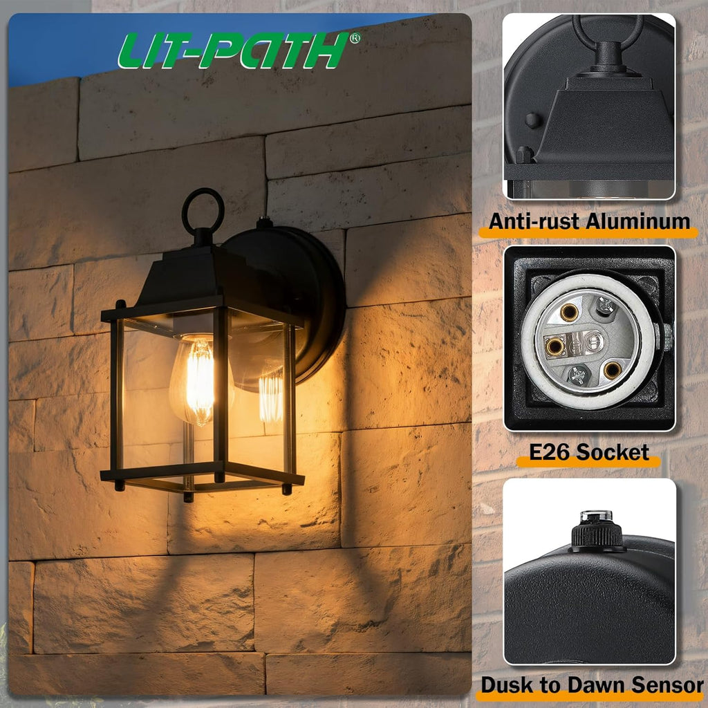 Dusk to Dawn Outdoor Wall Lantern, Wall Sconce Waterproof Porch Lighting Fixture, E26 Base