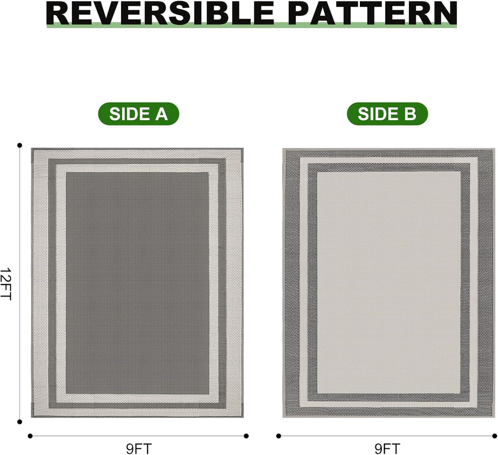 Outdoor Rugs 9x12 Waterproof for Patios Clearance,Large Plastic Straw Mats for Backyard,Porch,Deck,B