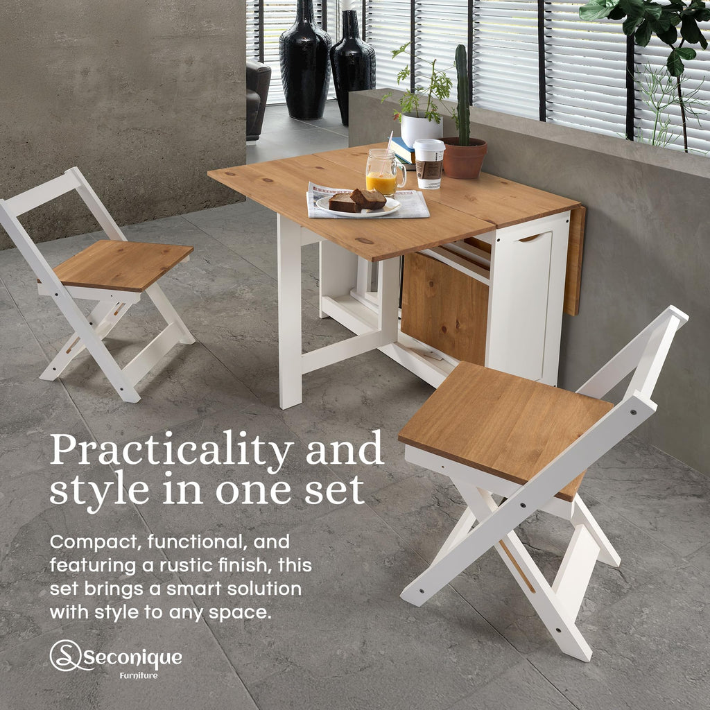 Santos Butterfly Folding Dining Table Set with 4 Chairs - Space-Saving Table with Nesting Chairs and Storage Shelf
