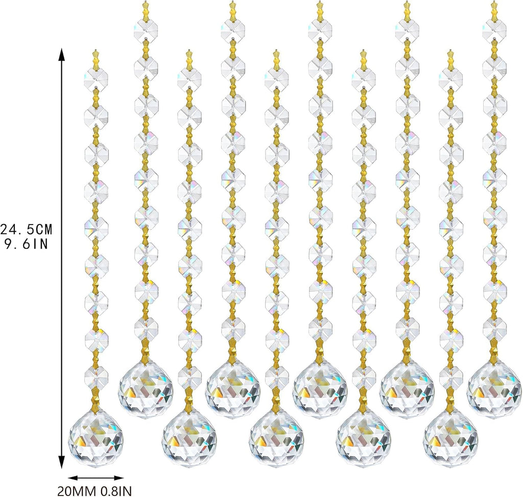 10Pcs Crystal Garland Strands Hanging Glass Chandelier Beads Chains - Glass 20mm Balls Prisms with Beads Pendants