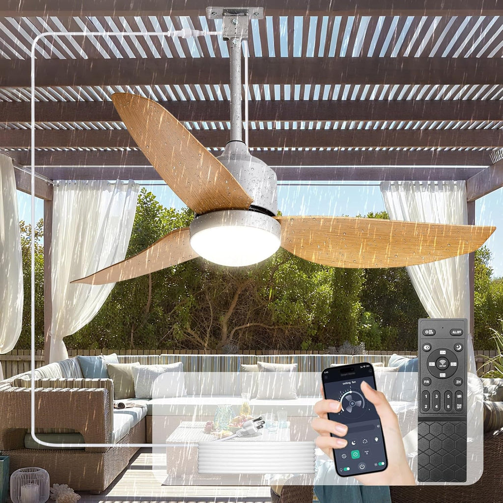 42 Inch Nickel Waterproof Gazebo Fans with Lights Outdoor Hanging - Plug in Remote App Control for Patio Indoor Farmhouse Porch - 6 Speed Reversible DC Motor A101-B0F4NL1X3C