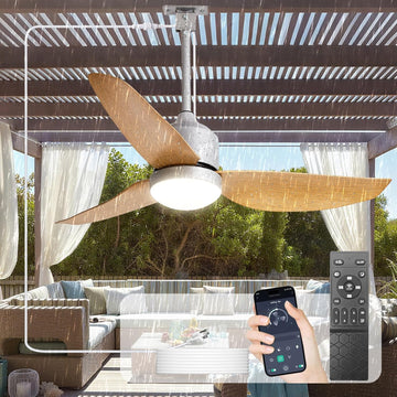 42 Inch Nickel Waterproof Gazebo Fans with Lights Outdoor Hanging - Plug in Remote App Control for Patio Indoor Farmhouse Porch - 6 Speed Reversible DC Motor
