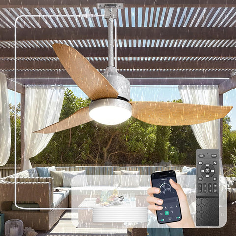42 Inch Nickel Waterproof Gazebo Fans with Lights Outdoor Hanging - Plug in Remote App Control for Patio Indoor Farmhouse Porch - 6 Speed Reversible DC Motor A101-B0F4NL1X3C