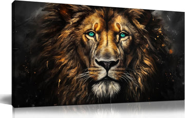 Canvas Wall Art Decor - Golden-Brown Lion with Blue Eyes Wildlife Wild Animal Picture Print Artwork - Ideal Teen