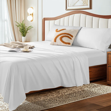 1500 Thread Count Egyptian Cotton Queen Size Sheet Set (4 Piece, White, Modern Style, Deep Pocket, Fully Elasticized)