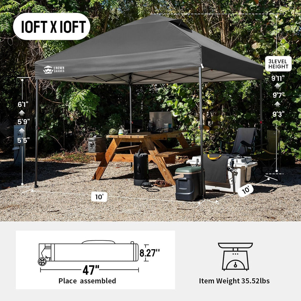 10x10 Pop Up Canopy Tent - Patented Center Lock One Push Instant Outdoor Canopy Beach Tent with STO-N-Go Bag 8 Stakes &