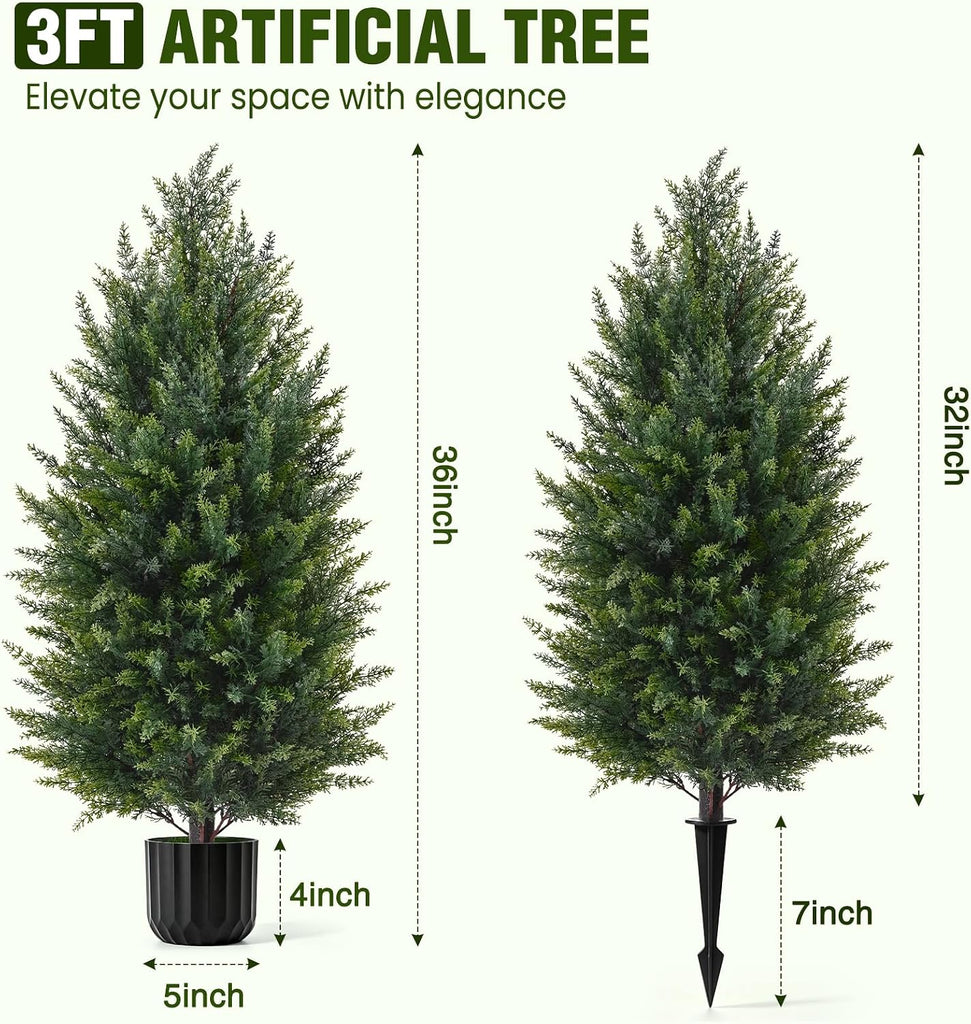 Artificial Topiary Cedar Trees, 3 to 4 ft, Realistic 2 Set Outdoor Christmas Trees