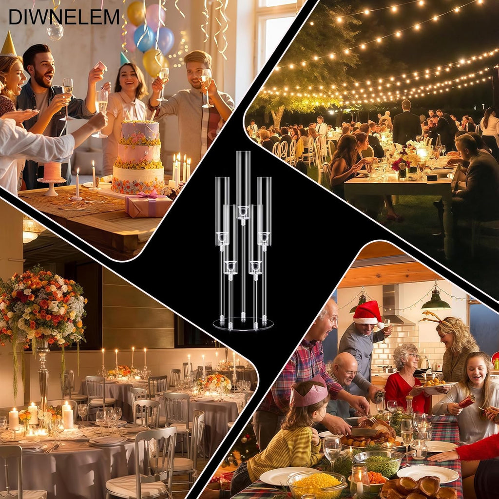 2Pcs Acrylic Candelabra Centerpieces 25.5" Tall Crystal Taper Candlestick with Shade Fit 0.87'' Led Candle