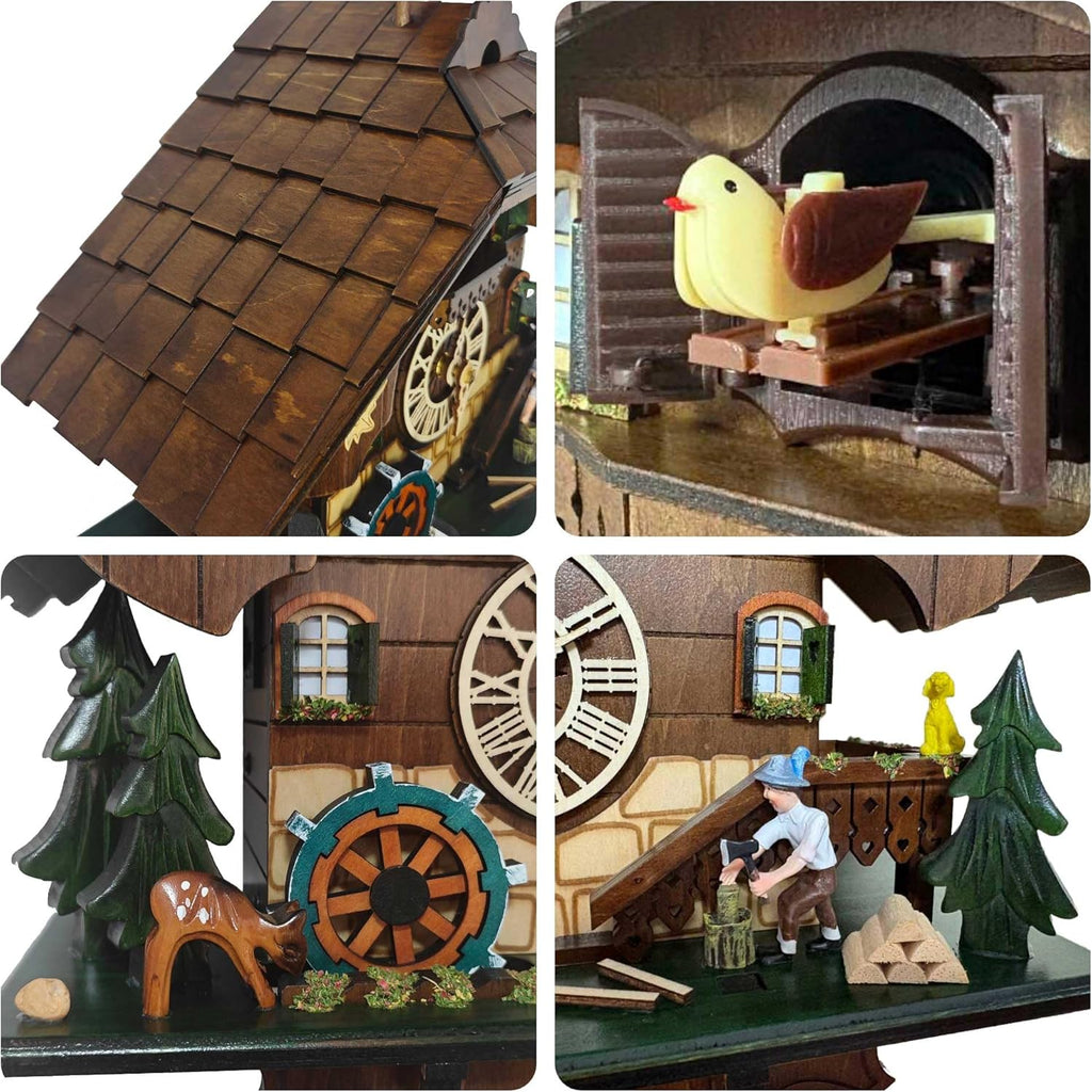 Cuckoo Clock Wall Art, Animated Scene, 12 Melodies, Volume Control, Night Mode, Germany Style Black Forest Retro Handcrafted Wooden...