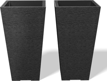 Set of 2 Black Square Planters 22.5" Tall Home & Outdoor | Tapered, Nursery Pot & Outer Cachepot, Indoor Use, Modern