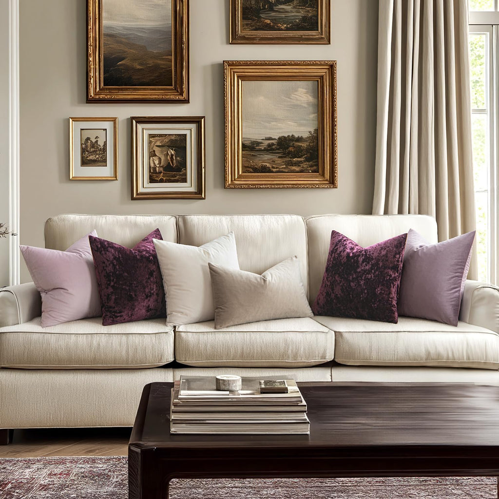 Velvet Throw Pillow Covers Set of 2, Soft Neutral Decorative Pillow Cases with Luxurious Textured Vintage Cushion