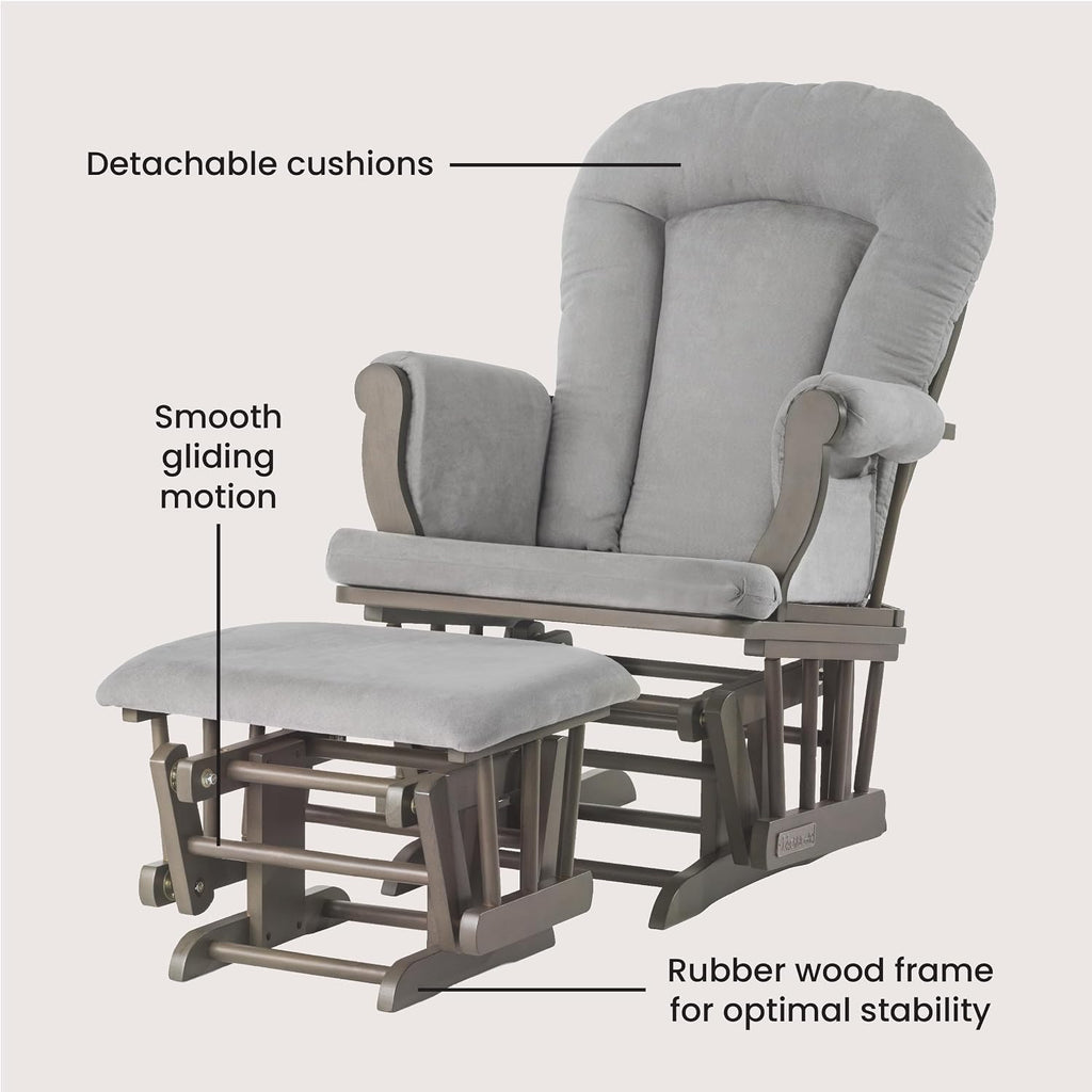 Cozy Glider Rocker and Ottoman Set, Smooth Quiet Gliding Motion, Padded Cushion with Convenient Storage Pockets