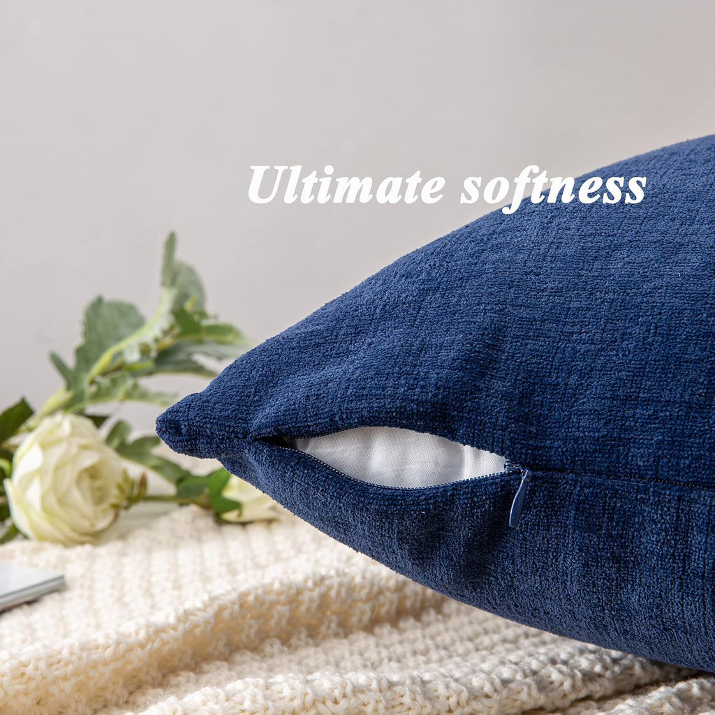 Lumbar Support Pillow Decorative Rectangle Throw Pillow Covers 12"x20" Inch Set of 2, Soft Chenille Pillowcase