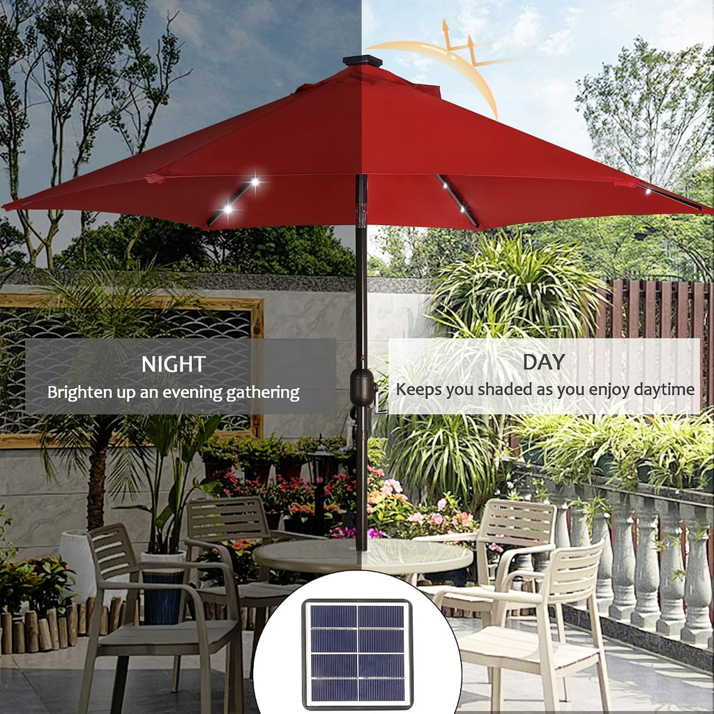 7.5 ft Solar Umbrella, 18 LED Lighted Patio Umbrella, Table Market Umbrella - Red