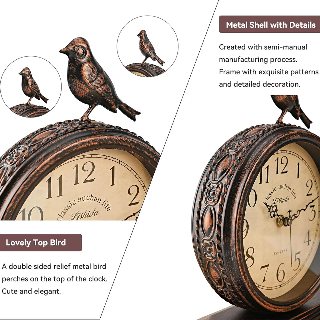 8-Inch Antique Mantel Clocks For Living Room, Retro Table Metal Silent Clocks For Fireplace
