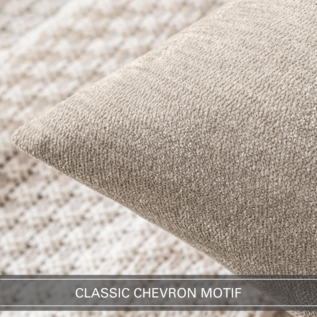 Pack of 2 Beige Decorative Pillow Covers 18x18 Inch Soft Chenille Couch Throw Pillows Farmhouse Cushion Covers