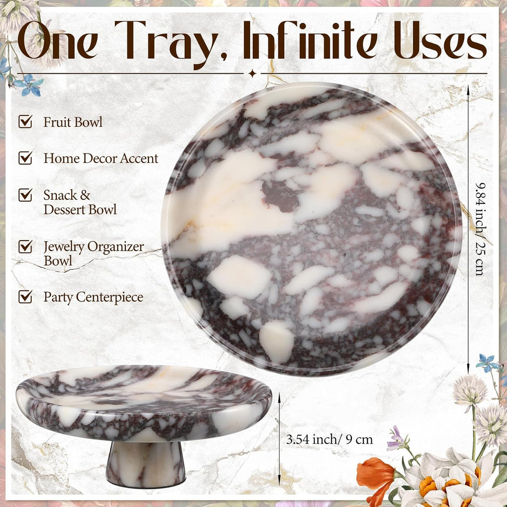 Marble Decorative Fruit Bowl , Decorative Stone Pedestal Bowl, Natural Marble Footed Fruit Holder for Dining Table