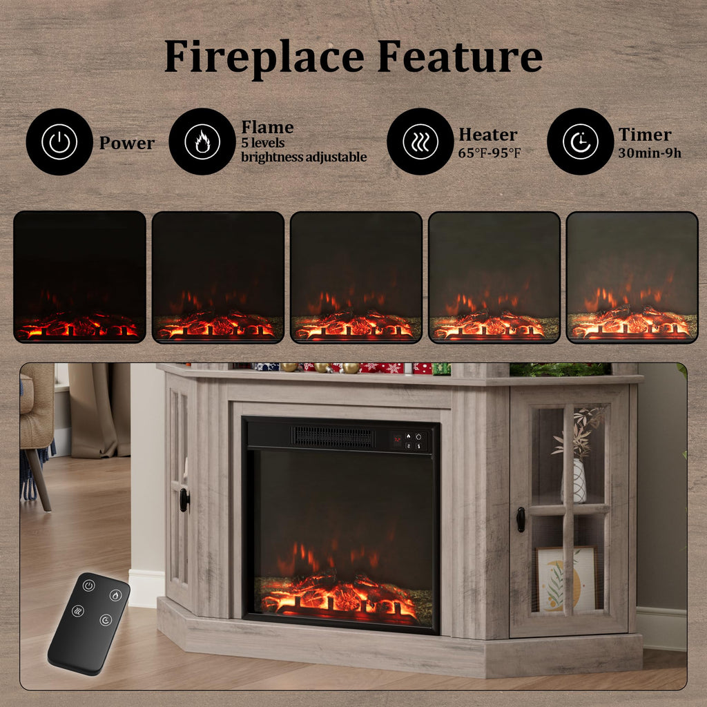 Corner Fireplace TV Stand for TVs up to 55 Inch, Rustic Oak