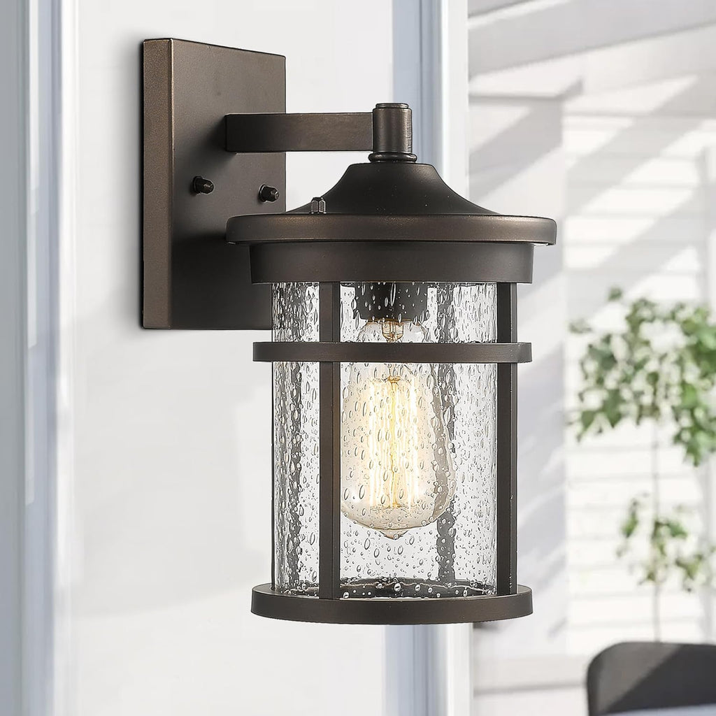 Outdoor Wall Light, Exterior Porch Mount Light Fixture, Outdoor Wall Sconce, Front Door Lantern Lamp with Seeded Glass Shade(Oil Rubbed Bronze, 11.3" Height) A123-B07ZCG4S3K