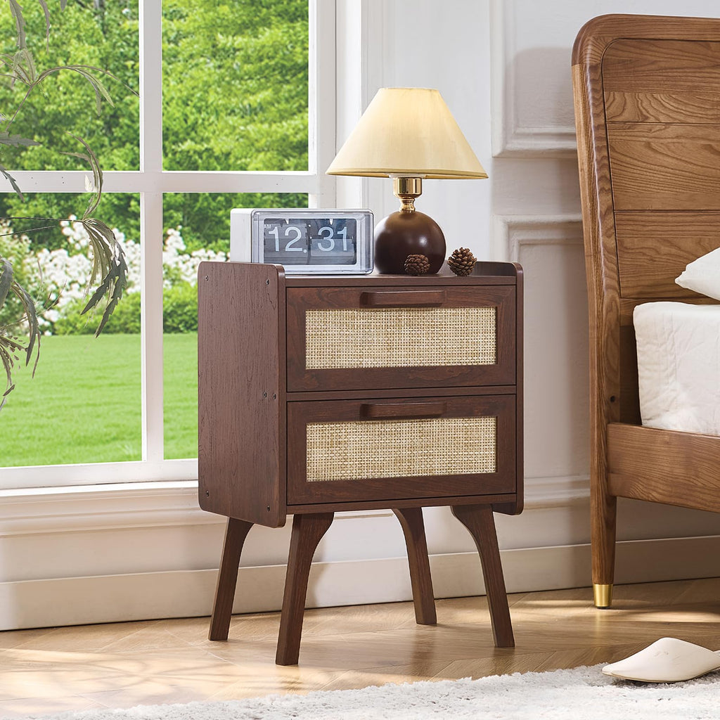 Rattan Nightstands Set of 2, 2 Drawers