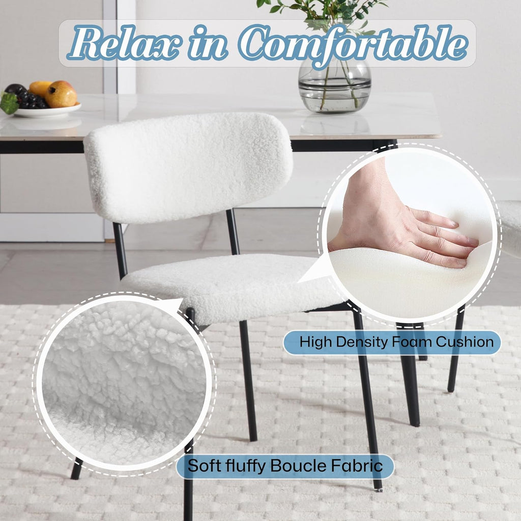 Boucle Dining Chairs Set of 2, Modern Mid-Century Upholstered Stylish Kitchen Chairs Sherpa Accent Diner Chairs