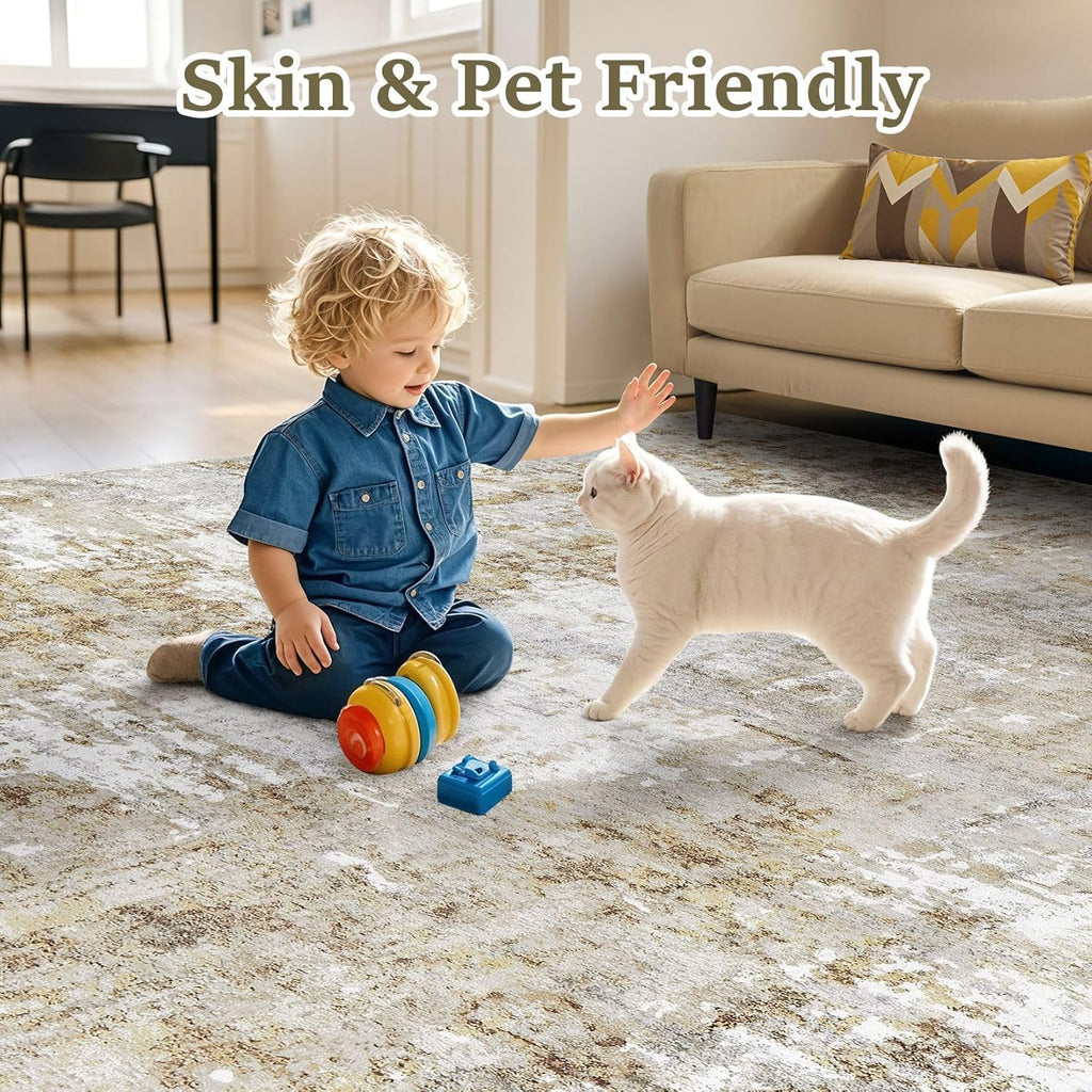 5x7 Rug for Living Room : Soft Abstract Washable Non-Slip Durable Rugs, Neutral Modern Indoor Carpet