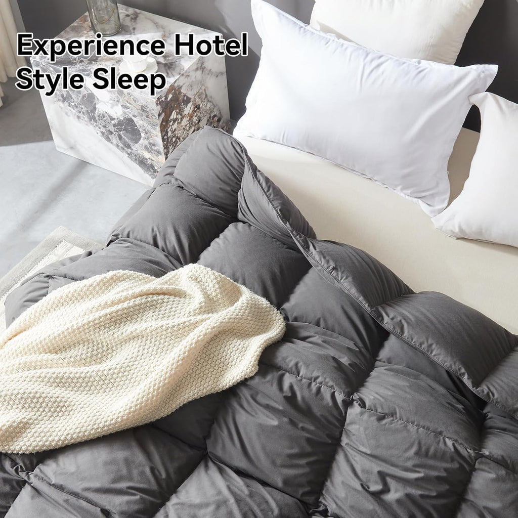 Goose Feather Down Fiber Comforter King, 100% Organic Cotton Fabric Duvet Insert,1200TC,750+Fill Pow