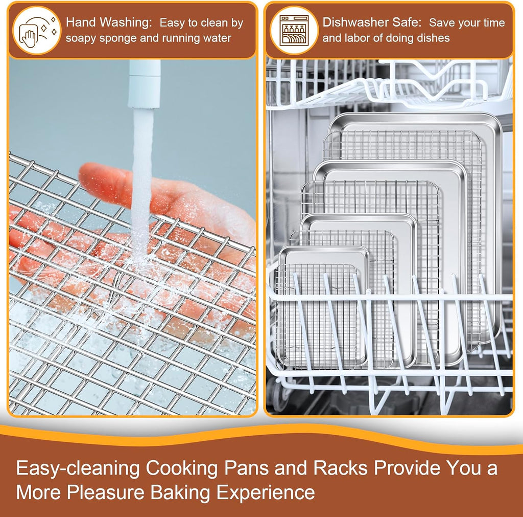 16 + 12.5 + 10.4 + 9 Inch Sheet & Rack, Pan and Grid Rack | 8 Pcs (4x Cookie Sheets + 4x Cooling Racks), 4 Sizes