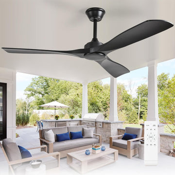 52 Inch 3 Blade Indoor Outdoor Fans for Patios - Black Ceiling Fan No Light Remote APP Control Ultra Quiet DC Motor Reversible 6 Speed Timer