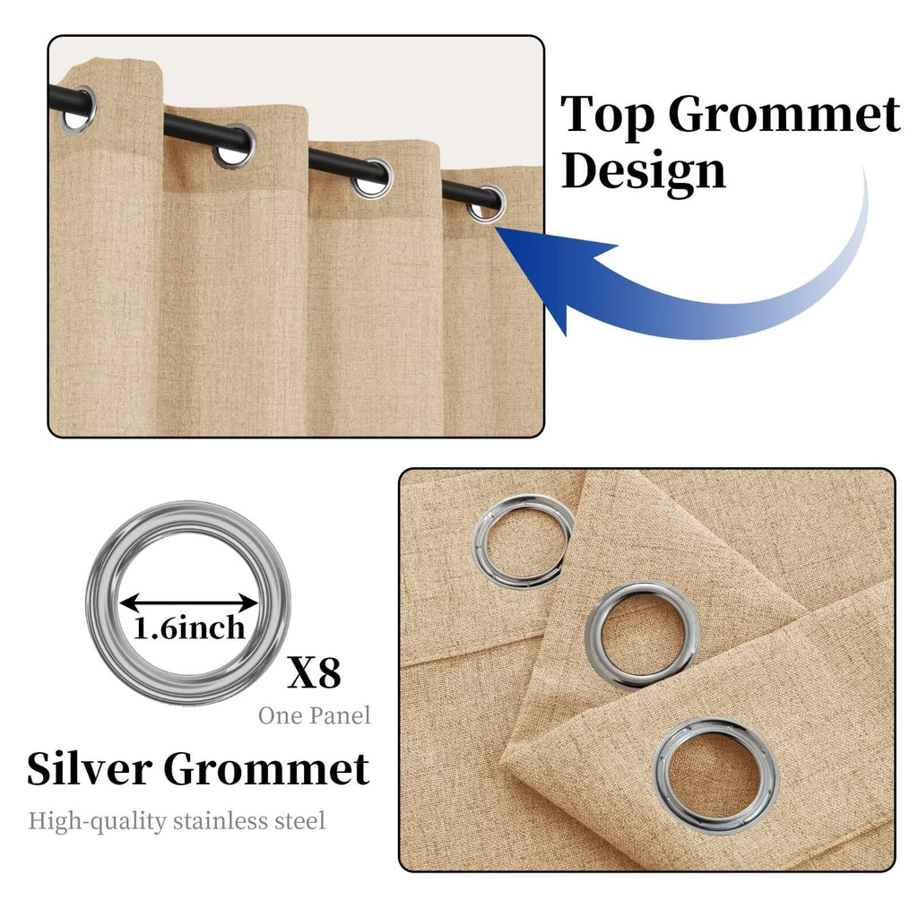 Outdoor Curtains Waterproof, 1 Panel Non-See-Through Linen Curtains with Grommet Top Indoor Outdoor Drapes for Gazebo