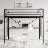 Metal Loft Bed with Desk & 2 Built-in Ladders,Safety Guard Rail, Space-Saving Design, No Box Spring Needed, Twin Black
