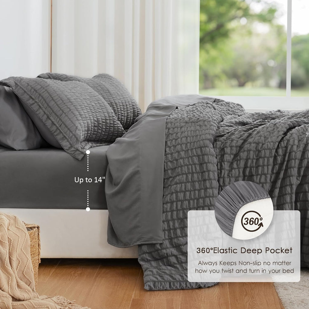 Seersucker Dark Grey Comforter Set