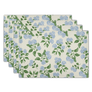Hydrangea Placemats Set of 4 - Spring Summer Place Mats 12x18 Blue Floral Table Mats Flower Kitchen Mats for Party