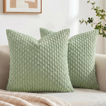 2 Packs Sage Green Decorative Throw Pillow Covers 24x24 Inch for Couch Bed Sofa, Modern Farmhouse Boho Home Decor