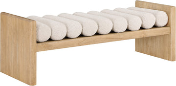 179Cream Waverly Collection Modern | Contemporary Bench with Solid Wood Rich Natural Finish, Luxurious Cream Boucle