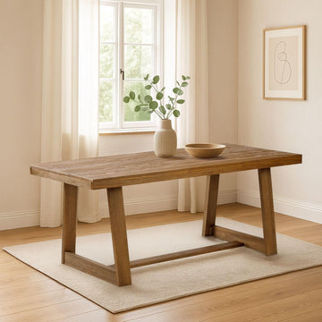 72 Inch Farmhouse Dining Table, Solid Wood Rustic Kitchen Table, Large Wooden Rectangular Dinner Table for Dining