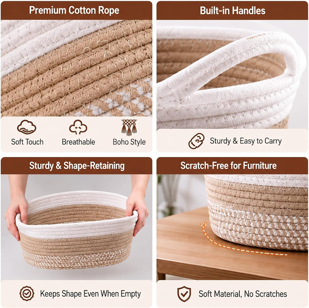 6 Pcs Boho Cotton Rope Storage Baskets for Organizing 3 Sizes Woven Shelf Basket Set Decorative Nesting Fabric Bins
