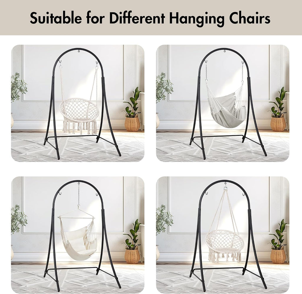 Adjustable Hammock Chair Stand, Heavy Duty Hanging Chair Stand, Black | Large Hammock Swing Chair Stand with Safety
