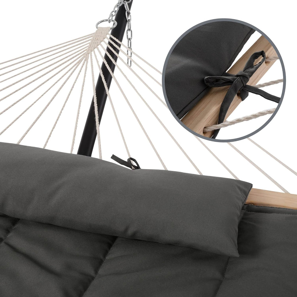 Double Outdoor Hammock with Stand, Carrying Bag, Dark Gray | Two Person Cotton Rope Hammock with Polyester Pad