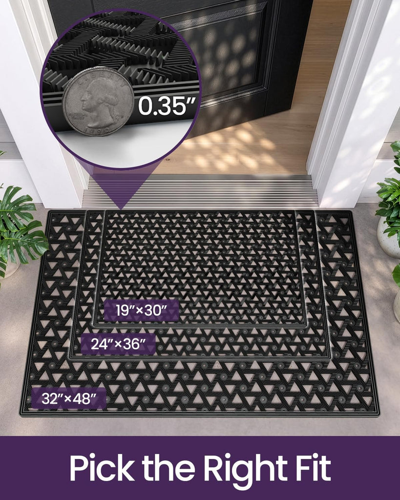Front Door Mat Outside Entrance Rubber Floor Doormat, 32x48 Black | Welcome Heavy Duty Non Slip, Dirt Trapper