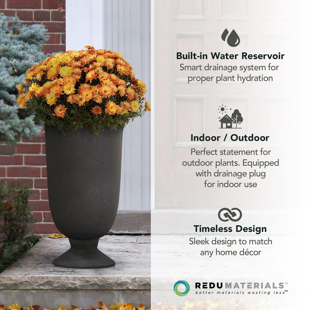 Cadence Self-Watering Urn Planter, Black, 14" x 23"