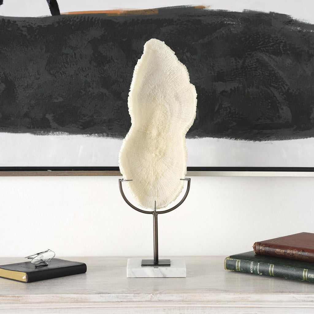 79 Polystone Coral Decorative Sculpture Abstract Textured Home Decor Statue with Gray Stand and Acrylic Base, Accent