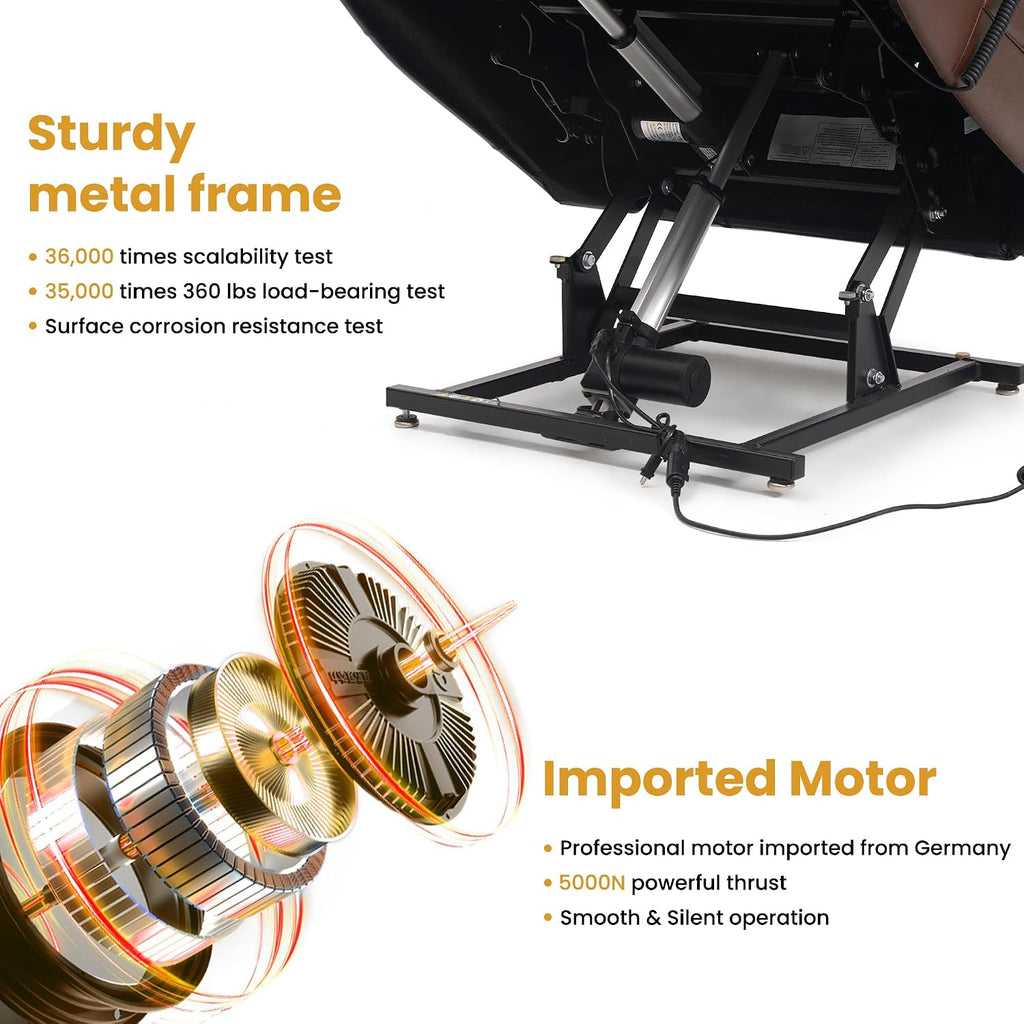 Dual Motor Power Lift Recliner Chair for Elderly, 180-Degree Infinite Position Lay Flat Leather Recliner Chairs, with