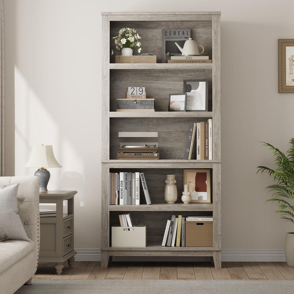 71" Farmhouse Bookcase, 5-Tier Tall Bookshelf with Adjustable Shelves