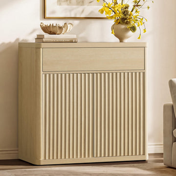Buffet Cabinet with Storage - Accent Fluted Storage Cabinet with 2 Doors & 1 Drawer 34.6" Wide Modern Sideboard