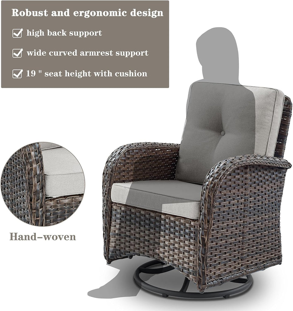 Patio Wicker Chairs Swivel Rocker - Outdoor Swivel Rocking Chairs Set of 2 with Rattan Side Table, Patio Swivel