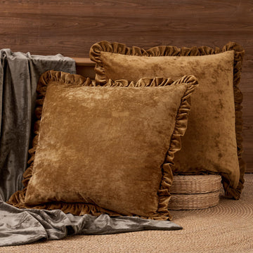 Truly Velvet Ruffle Euro Shams 26" x 26", Rusty Burnt Orange, No Insert